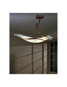 Sospensione Roma a 4 luci in vetro ambra e metallo ruggine rame, L 86 cm, E14 | Sil Lux -SIL LUX