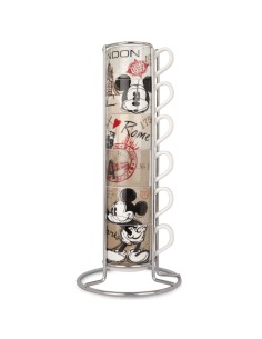 Set 6 tazzine caffè impilabili Disney In The City in porcellana con stand metallo | Egan -EGAN