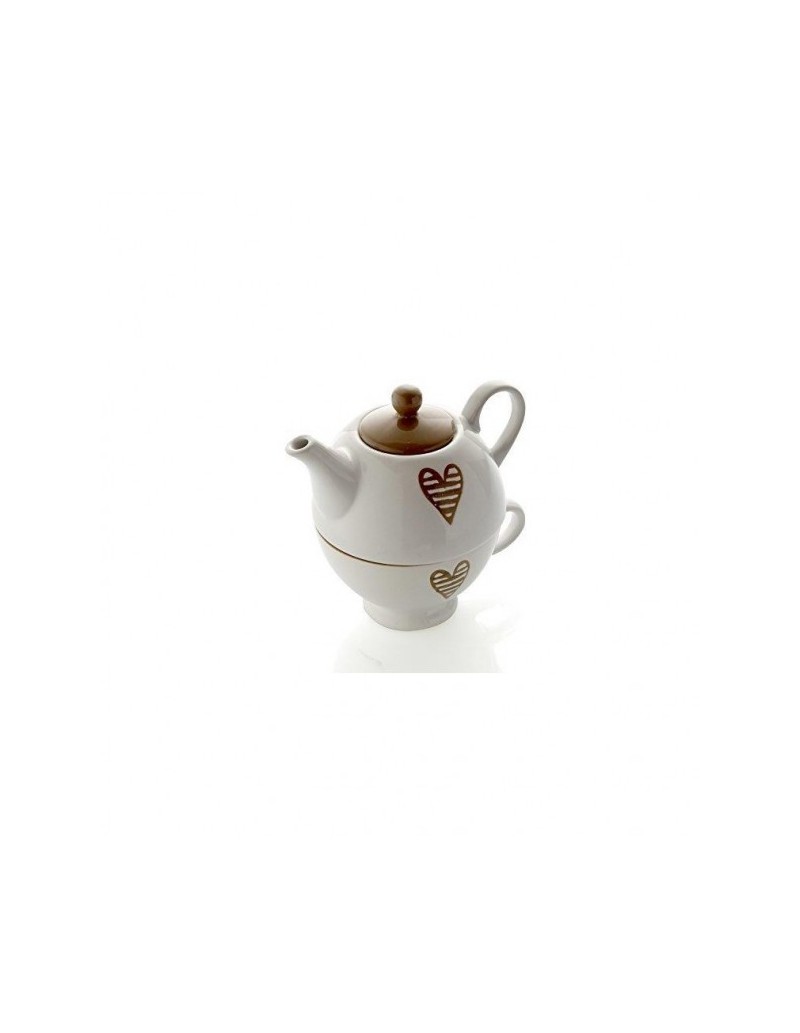 Batticuore set teiera con tazza tortora e bianco in stile shabby chic | Brandani -BRANDANI