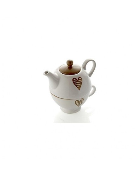 Batticuore set teiera con tazza tortora e bianco in stile shabby chic | Brandani -BRANDANI