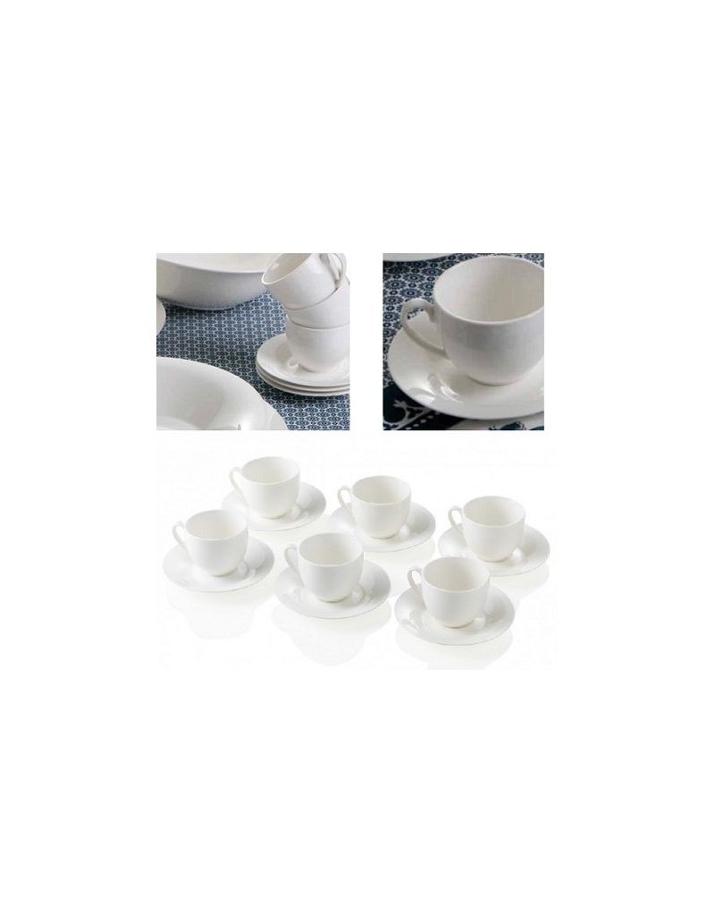 Set 6 tazzine da caffè con piattino Panna Montata in new bone china bianca 100 ml | Brandani -BRANDANI