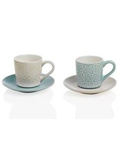 Alice set 2 tazzine da caffè con piattino in ceramica beige e verde tiffany | Brandani -BRANDANI