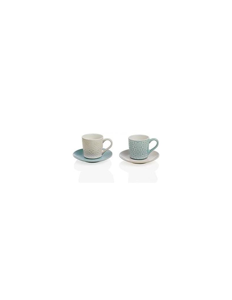 Alice set 2 tazzine da caffè con piattino in ceramica beige e verde tiffany | Brandani -BRANDANI