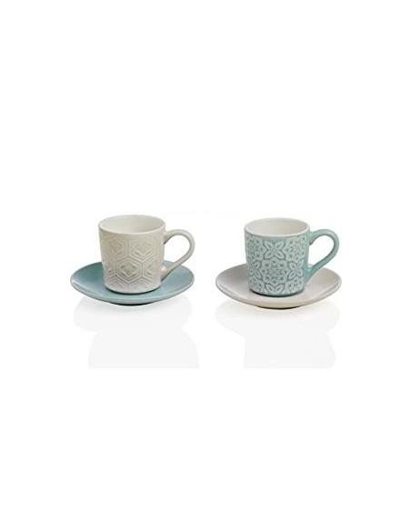 Alice set 2 tazzine da caffè con piattino in ceramica beige e verde tiffany | Brandani -BRANDANI