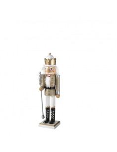 Statua natalizia Soldatino Schiaccianoci in legno bianco e oro, H 38 cm | Brandani -BRANDANI