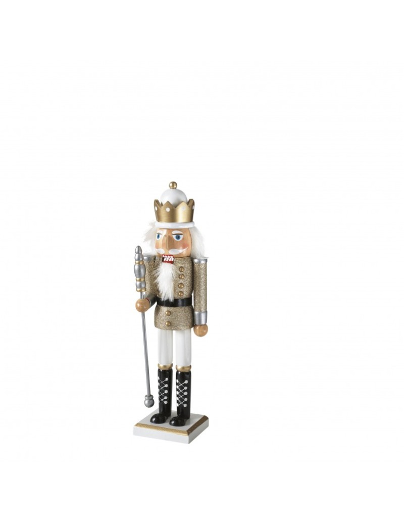 Statua natalizia Soldatino Schiaccianoci in legno bianco e oro, H 38 cm | Brandani -BRANDANI