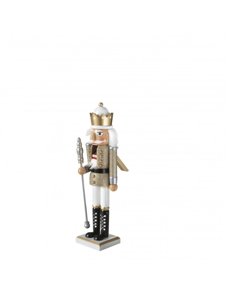 Statua natalizia Soldatino Schiaccianoci in legno bianco e oro, H 38 cm | Brandani -BRANDANI