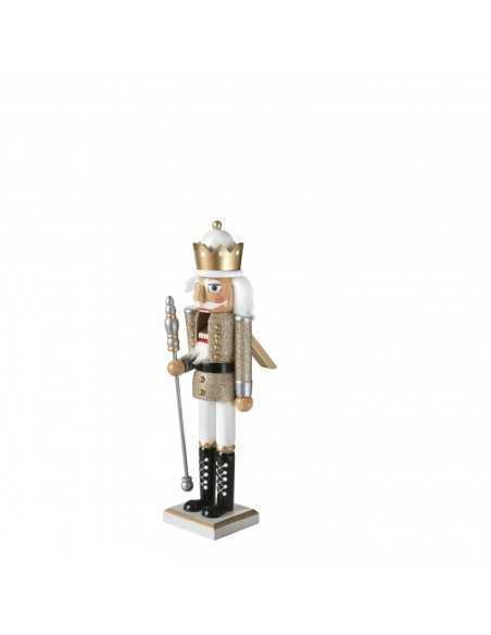 Statua natalizia Soldatino Schiaccianoci in legno bianco e oro, H 38 cm | Brandani -BRANDANI