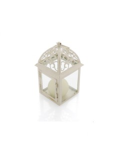 Lanterna portacandela Fiore in metallo bianco panna e vetro, H 25 cm | Brandani