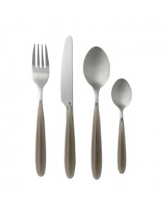 Set posate moderno 16 pezzi in acciaio inox lucido con manico tortora | Brandani -BRANDANI