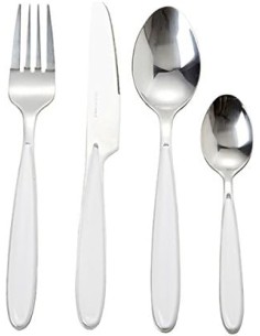 Set posate moderno 16 pezzi in acciaio inox lucido con manico bianco latte | Brandani -BRANDANI