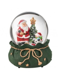 Carillon sacco dei regali con palla di neve, Babbo Natale e pupazzo, Ø 11,5 x 14,5 cm | Brandani -BRANDANI