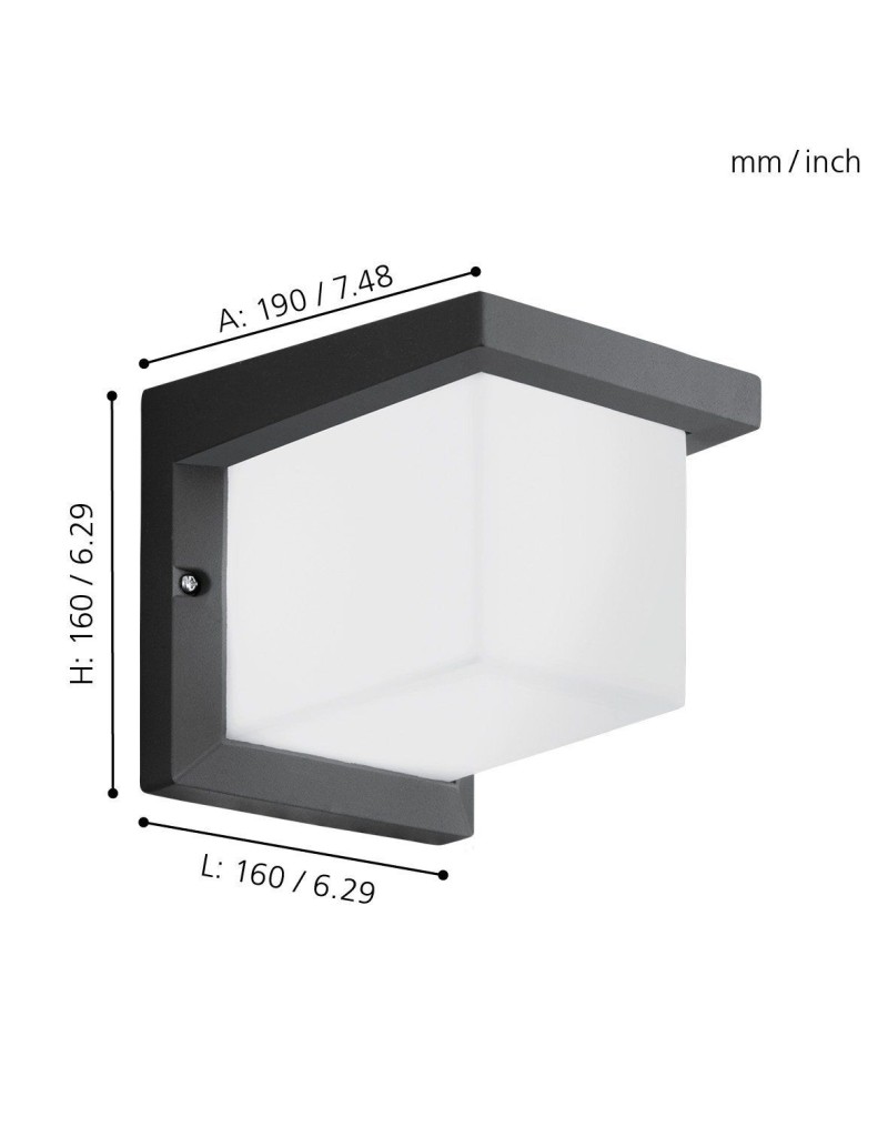 Applique LED da esterno Desella 1 quadrata in alluminio antracite, 10 W, IP55 | Eglo -EGLO