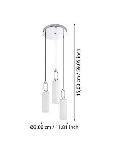 Lampada a sospensione Majana 3 pendenti in vetro opale bianco e cromo, E27 | Eglo -EGLO