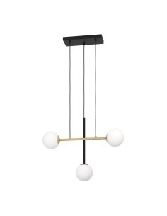 Lampada a sospensione Paz 3 luci acciaio nero e ottone con vetro opale, E14 | Eglo -EGLO