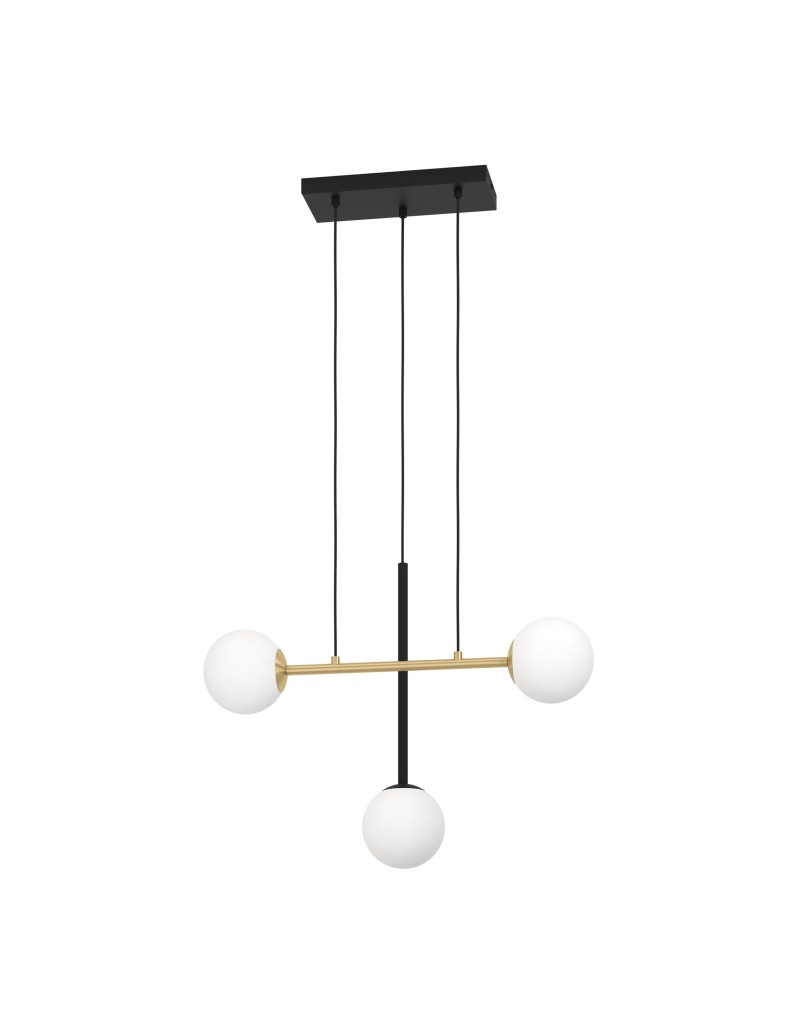Lampada a sospensione Paz 3 luci acciaio nero e ottone con vetro opale, E14 | Eglo -EGLO