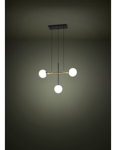 Lampada a sospensione Paz 3 luci acciaio nero e ottone con vetro opale, E14 | Eglo -EGLO 2
