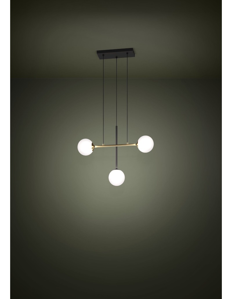 Lampada a sospensione Paz 3 luci acciaio nero e ottone con vetro opale, E14 | Eglo -EGLO