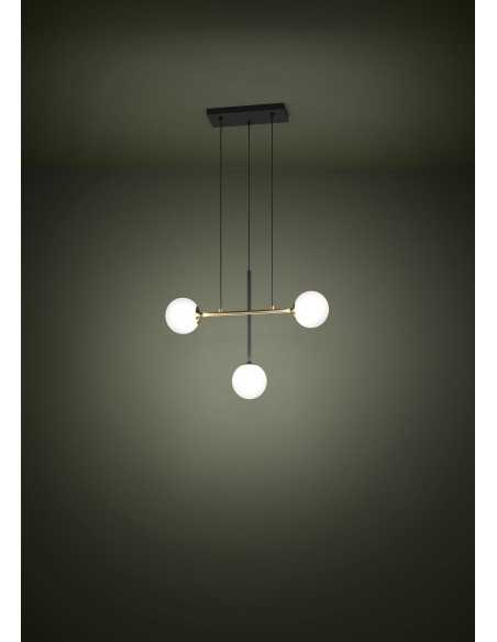 Lampada a sospensione Paz 3 luci acciaio nero e ottone con vetro opale, E14 | Eglo -EGLO