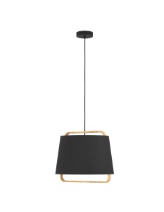 Lampada a sospensione Camaloza Ø 44 cm paralume tessuto nero e legno, E27 | Eglo -EGLO
