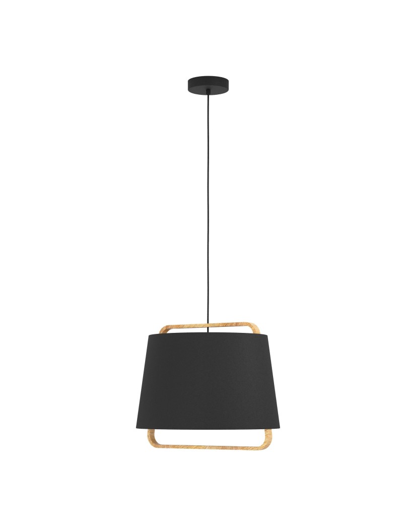 Lampada a sospensione Camaloza Ø 44 cm paralume tessuto nero e legno, E27 | Eglo -EGLO