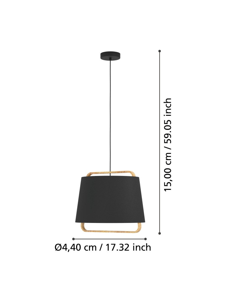 Lampada a sospensione Camaloza Ø 44 cm paralume tessuto nero e legno, E27 | Eglo -EGLO