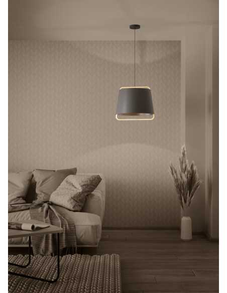 Lampada a sospensione Camaloza Ø 44 cm paralume tessuto nero e legno, E27 | Eglo -EGLO