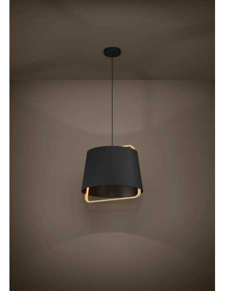 Lampada a sospensione Camaloza Ø 44 cm paralume tessuto nero e legno, E27 | Eglo -EGLO