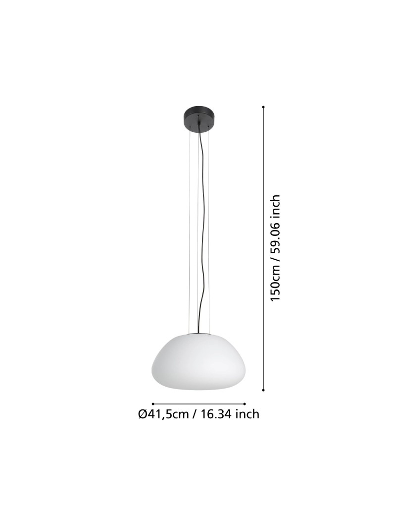 Lampada a sospensione Balmes Ø 41,5 in vetro opale asimmetrico e nero, E27 | Eglo -EGLO