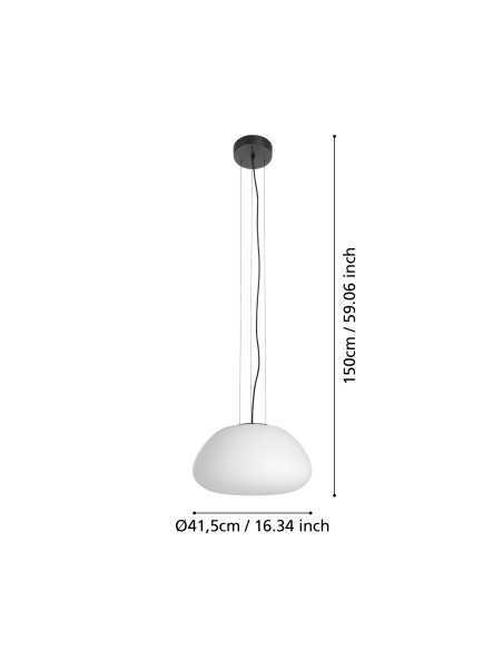 Lampada a sospensione Balmes Ø 41,5 in vetro opale asimmetrico e nero, E27 | Eglo -EGLO
