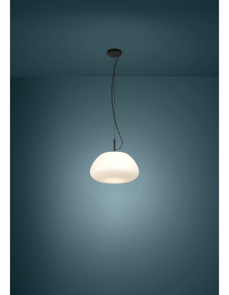 Lampada a sospensione Balmes Ø 41,5 in vetro opale asimmetrico e nero, E27 | Eglo -EGLO