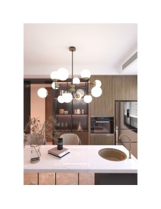 Sospensione Clear a 12 luci in metallo nero e ottone con vetri bianchi, Ø 105 cm | Top Light -TOP LIGHT