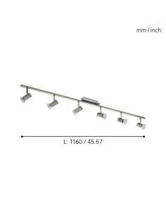 Barra Rottelo 116 cm con 6 spot orientabili in nickel satinato e cromo, GU10 | Eglo -EGLO 2