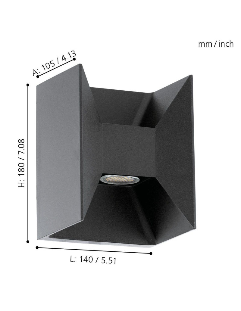 Applique LED da esterno Morino biemissione in alluminio antracite, 2,7 W, IP44 | Eglo -EGLO