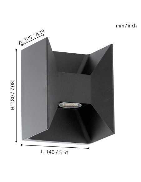 Applique LED da esterno Morino biemissione in alluminio antracite, 2,7 W, IP44 | Eglo -EGLO