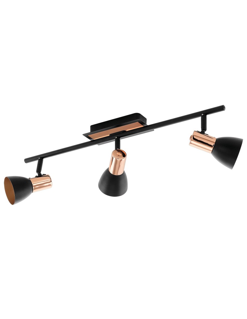 Barra Barnham 58,5 cm con 3 faretti orientabili in acciaio nero e rame, GU10 | Eglo -EGLO
