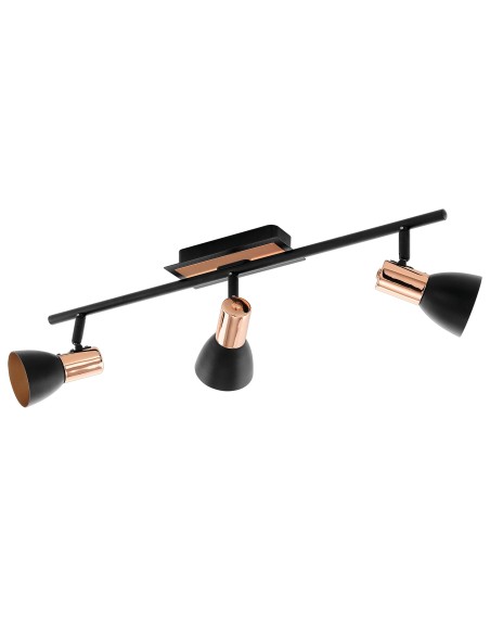Barra Barnham 58,5 cm con 3 faretti orientabili in acciaio nero e rame, GU10 | Eglo -EGLO