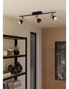 Barra Barnham 58,5 cm con 3 faretti orientabili in acciaio nero e rame, GU10 | Eglo -EGLO 2