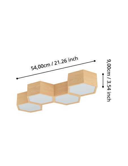 Plafoniera Mirlas a 4 esagoni in legno marrone e metallo, 69 x 27 cm, 4 x E27 | Eglo -EGLO