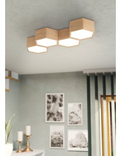 Plafoniera Mirlas a 4 esagoni in legno marrone e metallo, 69 x 27 cm, 4 x E27 | Eglo -EGLO 2