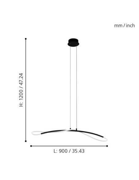 Lampada a sospensione LED Egidonella profilo arcuato 90 cm bianco e nero, 20 W | Eglo -EGLO
