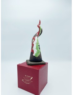 Corno nero bronzo satinato con smalti verde, bianco e rosso, ceramica H 26 cm | A Ciort -A CIORT