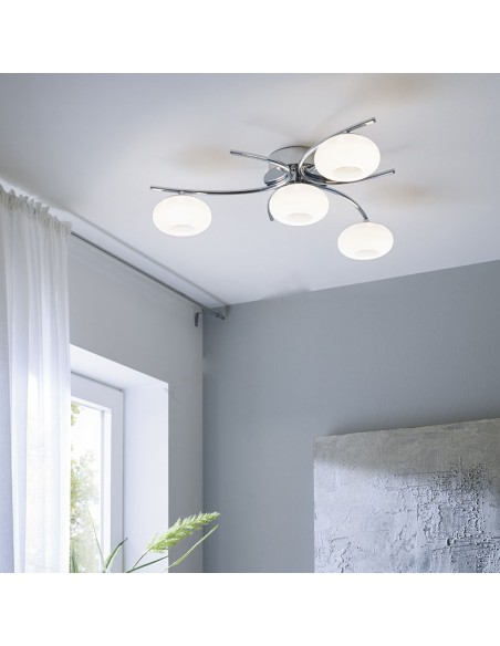 Plafoniera LED Locanda Ø 60,5 4 luci in cromo lucido e vetro bianco, 18 W | Eglo -EGLO