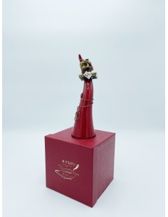 Corno rosso con decoro rame, carte napoletane e maschera di Pulcinella H 20 cm | A Ciort -A CIORT