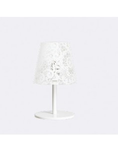 Lumetto da comodino Pixi in policarbonato bianco decoro pizzo, E14 | Emporium -EMPORIUM