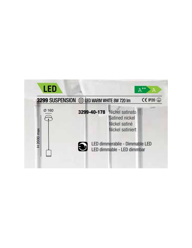 Lampada a sospensione LED Venus pendente nickel satinato Ø 16, dimmerabile | Fabas Luce -FABAS LUCE