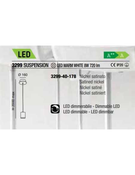 Lampada a sospensione LED Venus pendente nickel satinato Ø 16, dimmerabile | Fabas Luce -FABAS LUCE