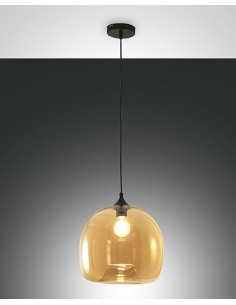 Sospensione Maia a campana in vetro soffiato ambra e struttura nera, E27 | Fabas Luce -FABAS LUCE