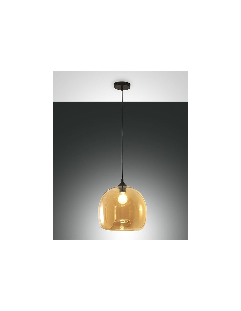 Sospensione Maia a campana in vetro soffiato ambra e struttura nera, E27 | Fabas Luce -FABAS LUCE