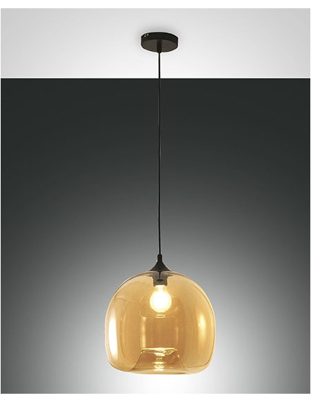 Sospensione Maia a campana in vetro soffiato ambra e struttura nera, E27 | Fabas Luce -FABAS LUCE